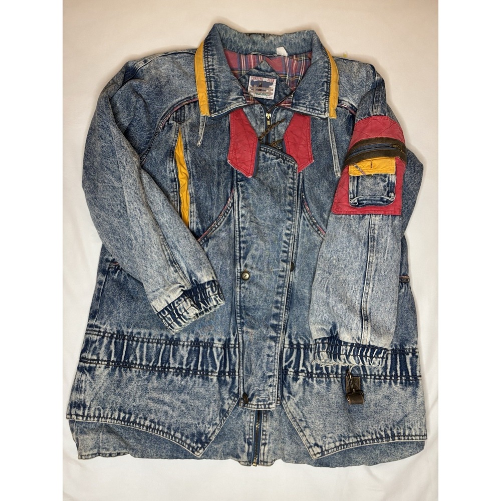 Vintage Current Seen Woman Coat Jacket Size XL Lined Denim Zipper Buckle Closure